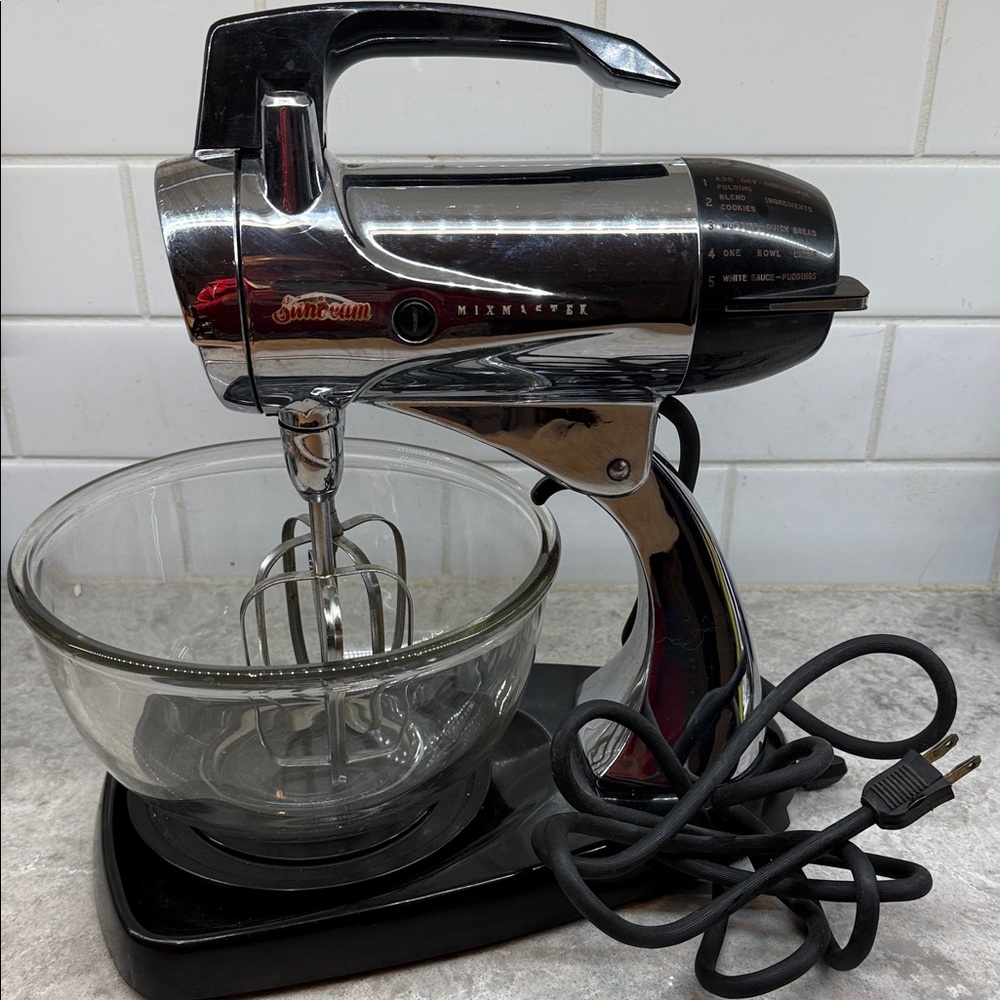Vintage 1950s Chrome Sunbeam Mixmaster Stand Mixer Model 12. Works Perfectly!